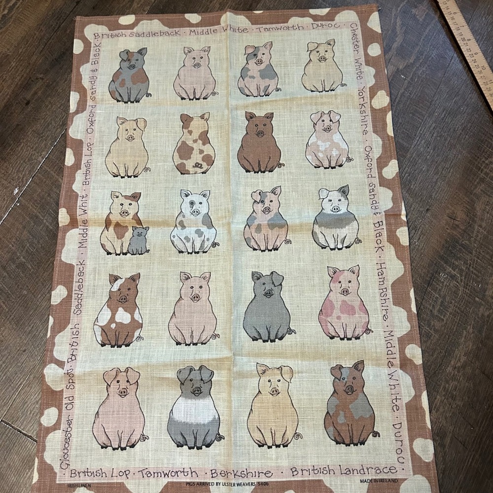 Ulster Weavers Pigs Have Arrived Irish Linen Tea Towel Rare Pig Breeds Farmhouse